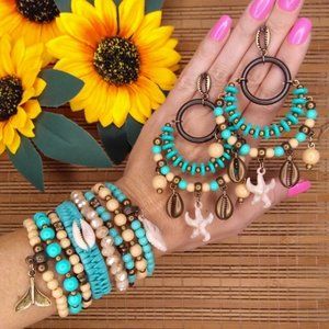 Turquoise dangle beads earrings & Bracelet Bijou